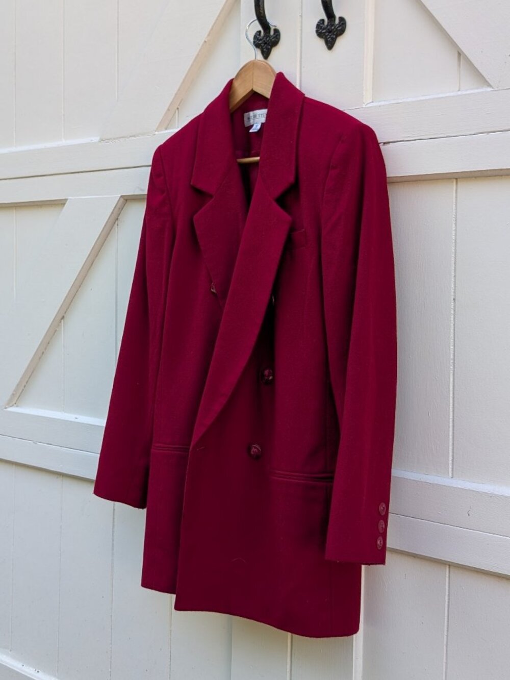 Vintage Valerie Stevens Crimson Red Wool Cashmere Longline Blazer Coat 8